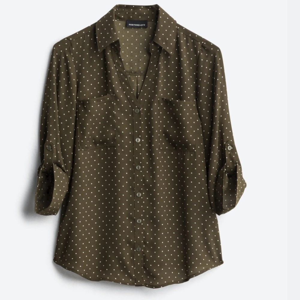Fortune + Ivy Christelle Button Down Blouse (size Lg. Olive)